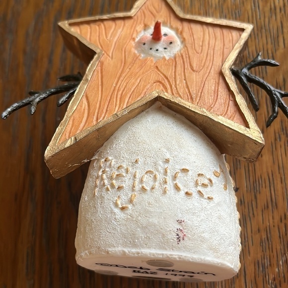 Vintage 1999 Deb Strain Snowman Christmas Ornament Primitive Folk Art - Picture 7 of 9